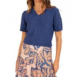 NEW SAGE THE LABEL janice short sleeve sweater in navy